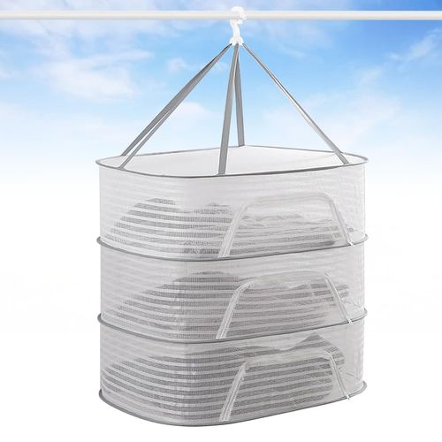 Tongwey Flat Drying Net, Shape Resistant, Clothes Drying Net, Flat Net, Folding Storage, 3 Tiers, Knit Drying, Large Capacity, Windproof, Circular, Drying Net, Fall Prevention, Hanging Hook,