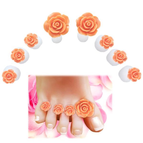 shttown Toe Separator, Pedicure, Easy to Apply, Open Toes, Rose, Washable, Soft, Set of 8 for Both Legs (Orange Rose)