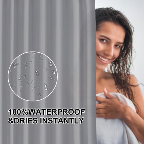 LUKDUNG 180 x 180 cm Bath Curtain, Shower Curtain, Anti-Mould in Bathroom, Curtain for Bathtub, Shower, Made of Fabric, Waterproof, Washable, Washable PEVA Shower Curtain with 12 Shower Curtain Rings,