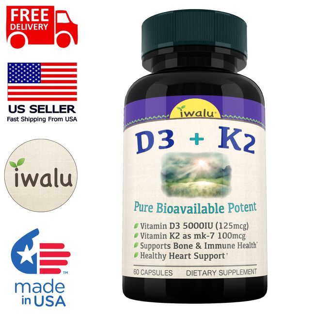 Vitamina D3 Con Fórmula K2, Salud Ósea Y Cardiovascular 60ct Envio Gratis USA