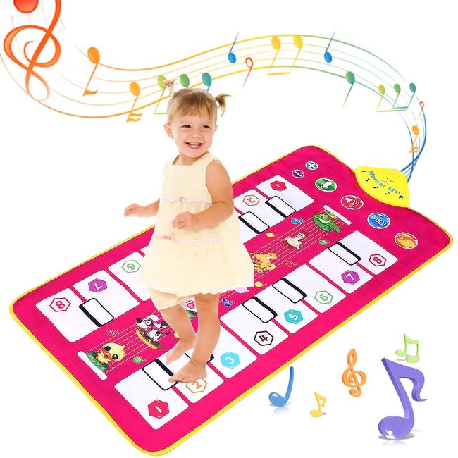 Piano Mat, Toy, Double Row Keyboard, Children, Music Play Mat, 16 Keys, 7 Types of Animal Sounds, Foldable, For 2 People, Music Mat, Volume Adjustment, Recording Playback, 10 Demo Songs, Waterproof