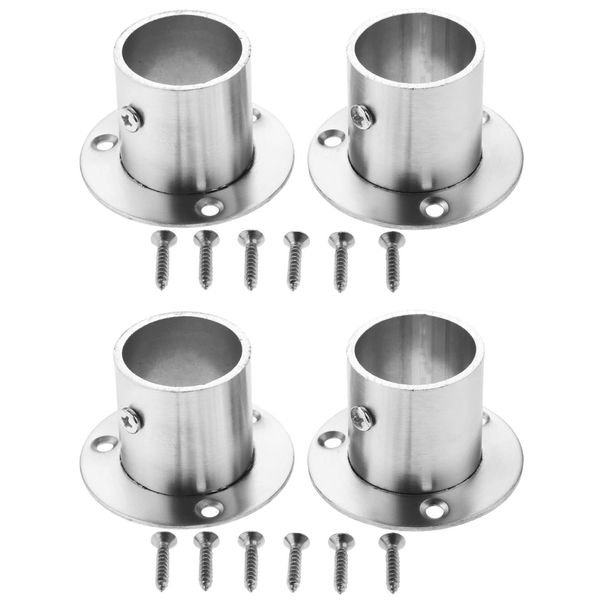 Hicello 4 PCS Wardrobe Bracket for 32mm Rail, Stainless Steel Flange Rod Pole Socket Support, Tube End Holder for Curtain Kitchen Bathroom Wardrobe Balcony