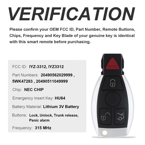 ePathChina 2PCS Keyless Entry Replacement Key Fob for Mercedes-Benz 300 Sprinter C E S G R SL M E350 ML350 SLK300 CLK350 SLK350 R350 ML450 CL550 GL550, Car Key Fob Remote Support NEC & BGA, IYZ3312