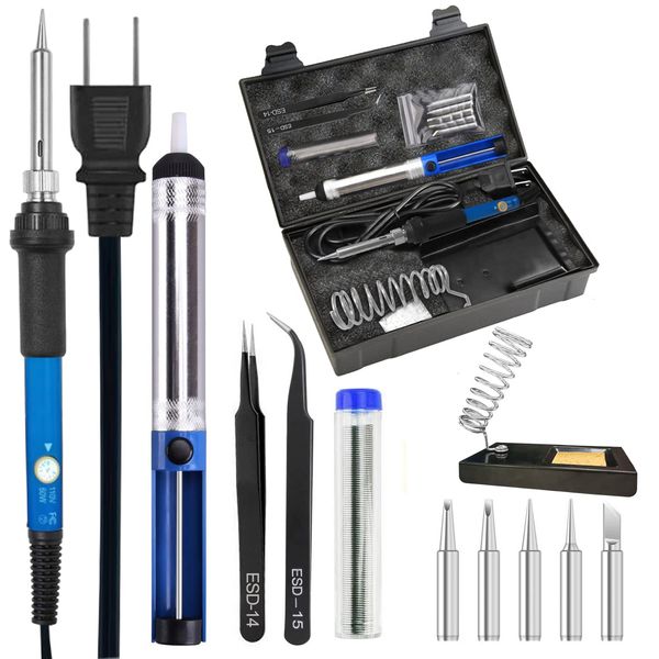 GLISTON Soldering Iron Set, Adjustable Temperature (420 - 450 °C), Soldering Iron 14-in-1, For Electronic Work and Electrical DIY, 60W/110V Security, Improved Functionality, Includes Storage Case,