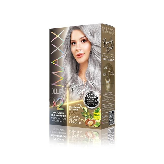 MAXX DELUXE BEAUTY EXPERT HAIR COLOR (KERETİN)'Lİ 1 KUTU (2 X 50 ML) (Titanyum Gri 0.02)