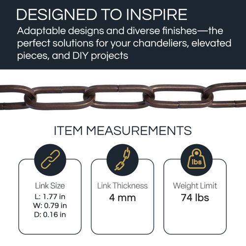 RCH Hardware CH-S62-40-SB-10 Steel Chandelier Chain, Satin Brass (10 Feet)