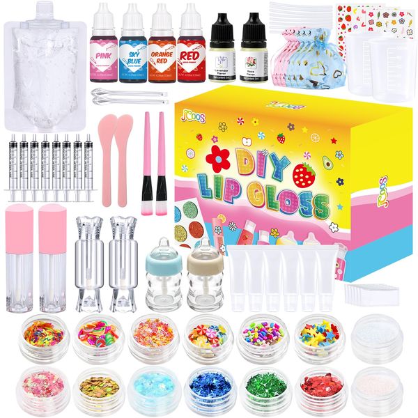 JCOOS Lip Gloss Making Kit, 73PCS Diy Lip Gloss Kit Fun Kids Lip Gloss Make Your Own Lip Gloss Kit Beginner Lip Gloss Set for Teens Gifts for Girls Lipgloss Sets for Girls Women Moisturizing Lip Gloss