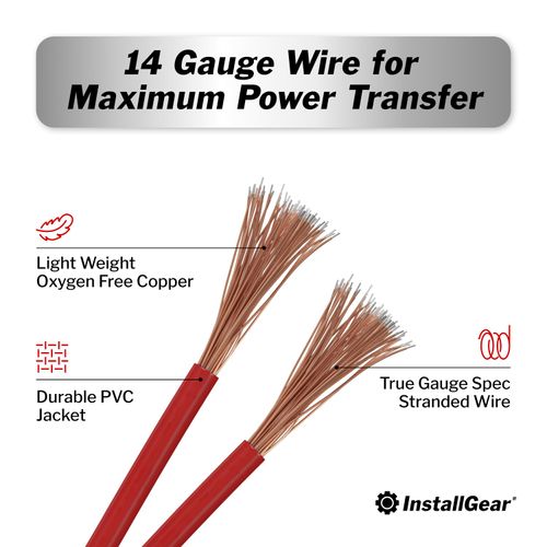 InstallGear 14 Gauge OFC Primary Remote Cable, 100-feet - Red - Speaker Cable for Car Speakers Stereos, Home Theater Speakers, Surround Sound, Radio, Automotive Cable, Outdoor - Speaker Wire 14 Gauge
