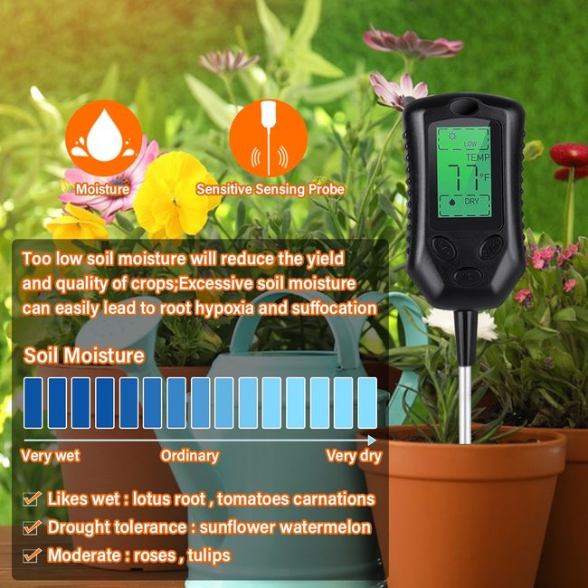 4 in1 Plant Earth Soil PH Moisture Light Meter Thermometer Temperature  Sunlight Tester For Gardening Farming