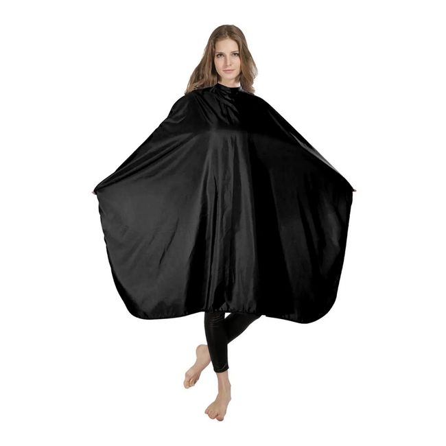 Professional Hairdressing Adjustable Neckline, 140 x 90cm, Gown Barber Cape, Long Salon Cape for Hair Cutting Waterproof Hairdresser apron, Home Hair Washing Bib, Unisex (Black Hairdressing Cape)