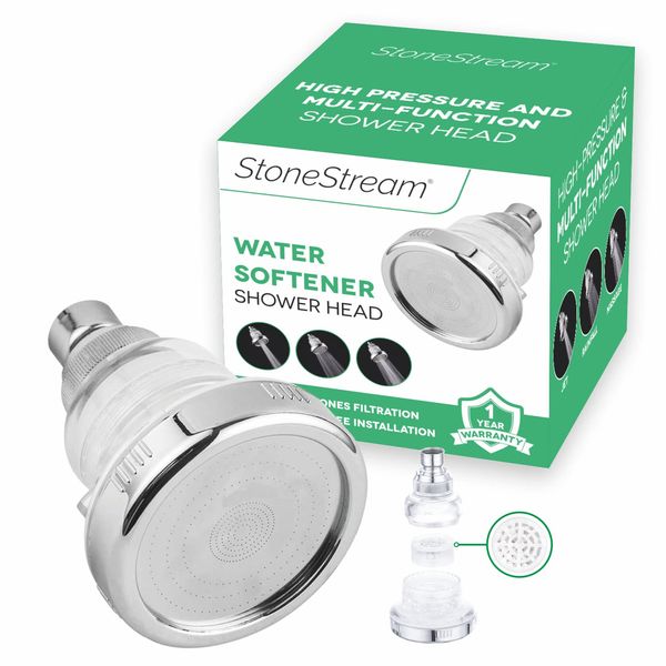Original StoneStream High-Pressure Multi-Functional Rainfall Wall Mounted Showerhead (Chrome). The Ultimate Adjustable Mount Holder & Teflon Tape