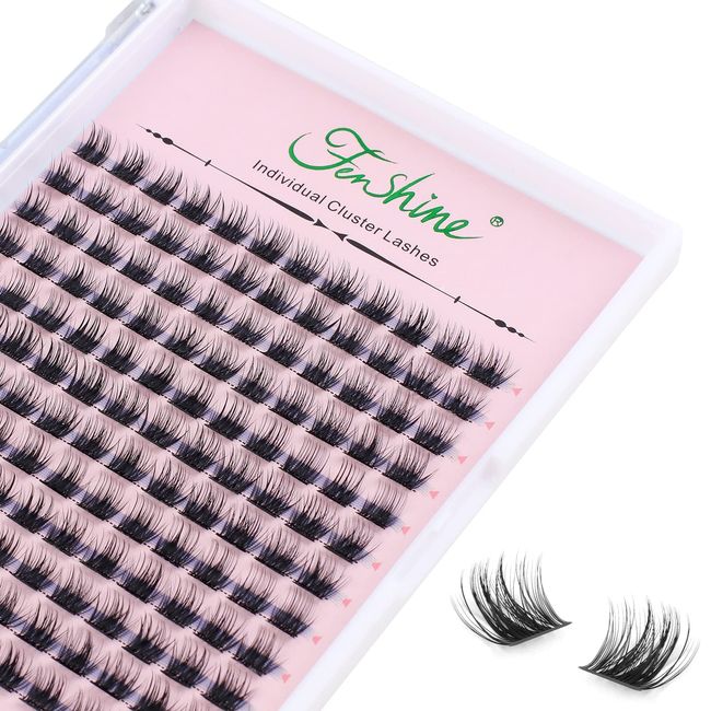 Fenshine Cluster LashesIndividual Lashes Wide Stem C/D Curl 9-15mm Length DIY Eyelash Extension Individual Soft False Lashes for Personal Use at Home… (9mm, 144pcs D curl)