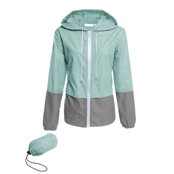 Avoogue Lightweight Raincoat Women's Waterproof Windbreaker Packable Outdoor Hooded Rain Jacket Light Blue XL