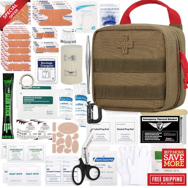 180 Pcs Tactical First Aid Kit IFAK Molle EMT Pouch Outdoor Camping Hunting Car