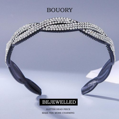 Bouory Rhinestone Thin Headbands Glitter Crystal Hairband No Ship Head Bands with Teeth Hairhoop for Women (Silver)