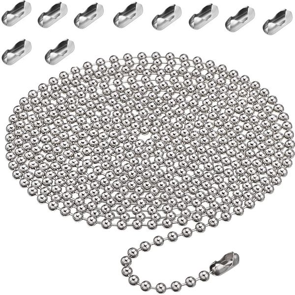 4 Meter/13.1 Feet Blind Chain, 4.5mm Roller Blind Chain Beaded Pull Chain Extension, Chain Beaded Ball Roller Chain Silver with10 Roller Blind Chain Connectors