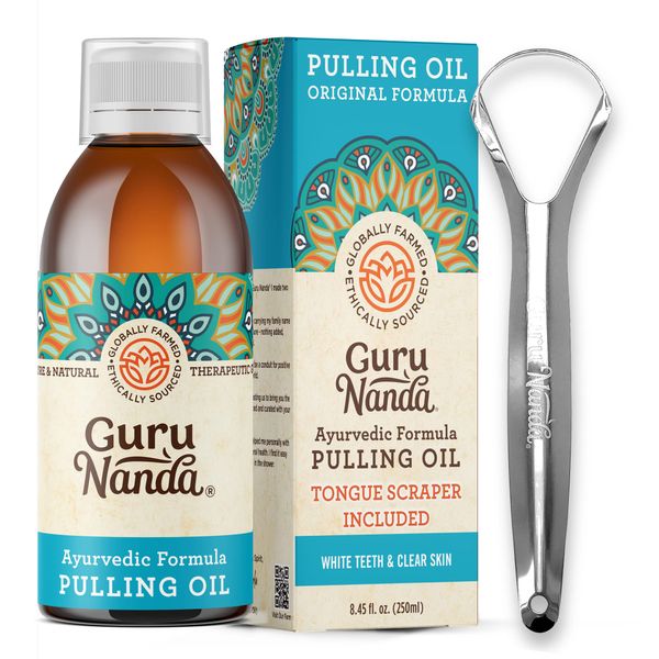 GuruNanda Original Oil Pulling - Alcohol & Fluoride Free, Natural Mouthwash - Ayurvedic Blend for Healthy Teeth & Gums, Natural Teeth Whitening and Fresh Breath - Unflavoured Oral Rinse (8.45 fl.oz)