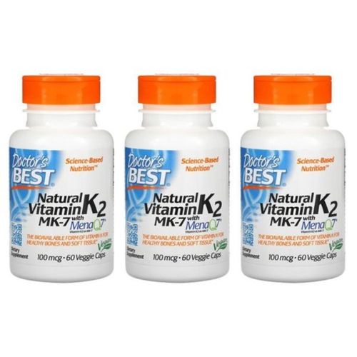 3x MenaQ7-containing natural vitamin K2 MK-7 100mcg veggie capsules (60 tablets)
