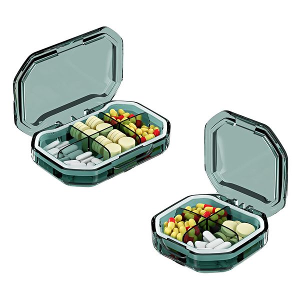 EACHPT Pill Box, 2 Pack Small Pill Organizer 6-Compartment+4-Compartment Medicine Box with Divided Design, Waterproof and Moisture-Proof, Compact and Portable Travel Pill Box, Ideal for Travel, Green