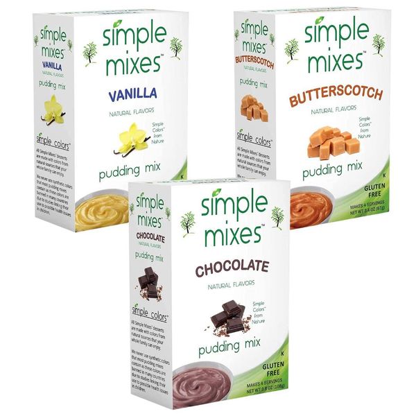 Simple Mixes Instant Pudding Variety Pack, 2 Each: Chocolate, Vanilla & Butterscotch, 6 Total Cartons