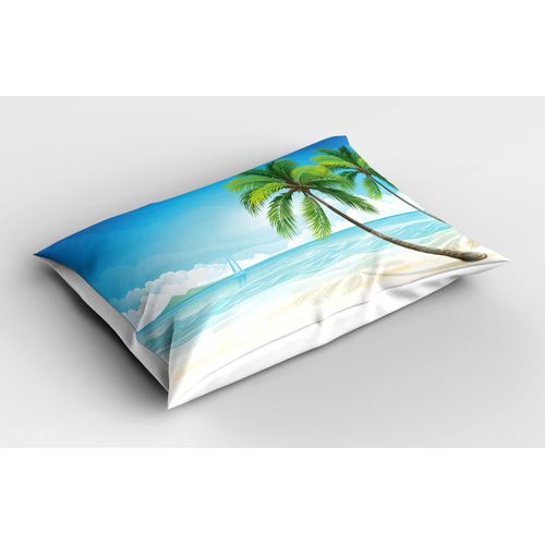 Lunarable Ocean Pillow Sham, Graphic of an Exotic Beach Palm Trees in Tropical Island Sun Summer Print, Decorative Standard Size Printed Pillowcase, 26" X 20", Cream Green