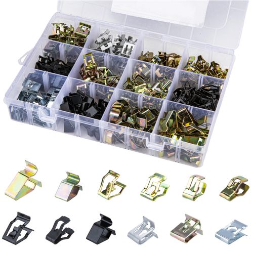 240 PCS 12 Sizes Auto Car U-Clips, Metal Trim Clips, Trim Moulding Clip Kit, Automotive Trim Moulding Fastener Clips, Universal Metal Dash Retainer Clips Replacement for Most Cars