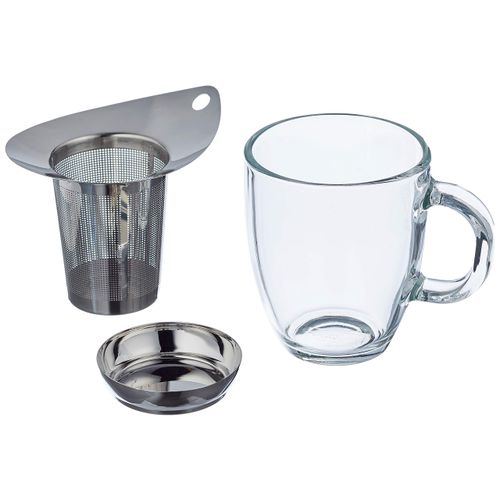 Bodum K11239-16 NEW YO-YO Glass Mug with Tea Strainer (0.35 L/12 oz) - Black/transparent/Chrome