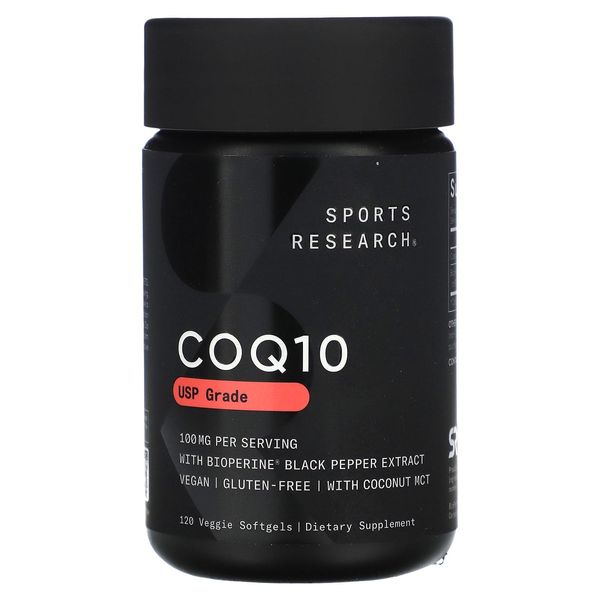 Sports Research CoQ10 USP 100mg Veggie Softgels 120 tablets with Bioperine