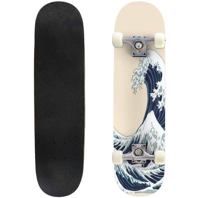 Classic Concave Skateboard Wave Vector Illustration Japanese Motif Japan Background Hand Drawn Longboard Maple Deck Extreme Sports and Outdoors Double Kick Trick for Beginners and Professionals