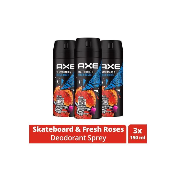 Erkek Deodorant Sprey Skateboard & Fresh Roses 48 Saat Etkileyici Koku 150 ml X3 Adet