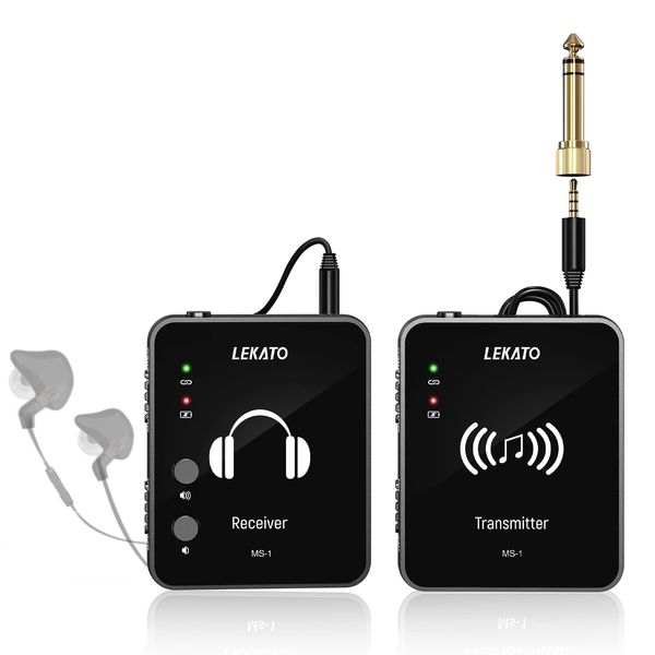 LEKATO In-Ear Monitor Wireless System Transmitter and Beltpack Receiver Auto Pairing for Studio/Band Rehearsal and Live Performance Wireless IEM System (Transmitter+Receiver)