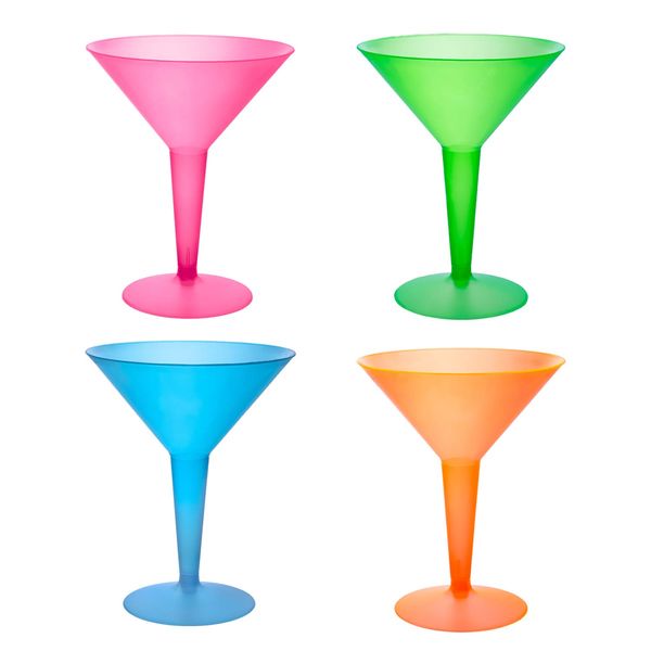 Party Essentials Hard Plastic Two Piece 8-Ounce Martini Glasses, Assorted Neon, 12 Count