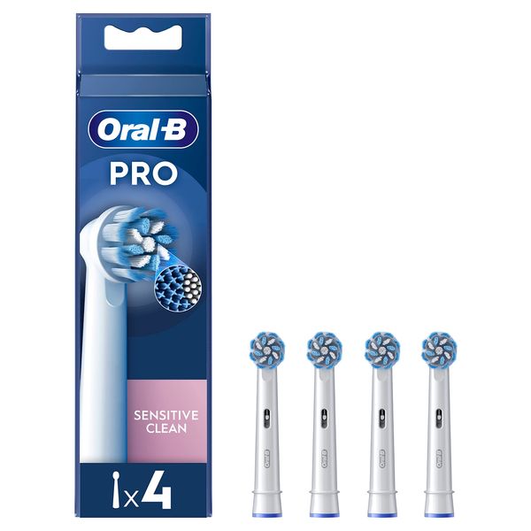 Oral-B Pro Sensitive Clean Electric Toothbrush Head, X-Shaped & Extra Soft Bristles For Gentle Brushing & Plaque Removal, Pack of 4 Toothbrush Heads, White