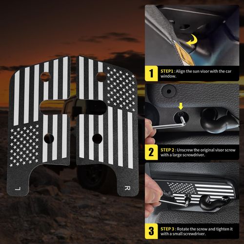 JORMIX 2 Packs Upgraded Sun Visor Repair Kit, American Flag Sun Visor Clips fit for Jeep Wrangler JK 2018, JL 2018-2023, 2020-2023 Gladiator Accessories, Quick & Easy Fix Visor Clips Aluminum Alloy