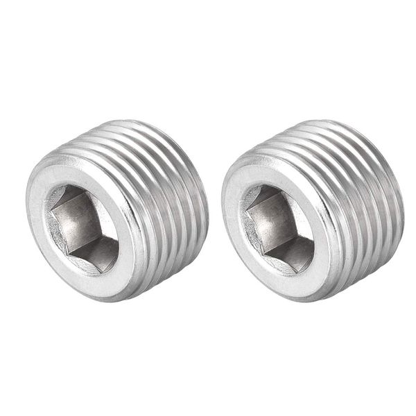 uxcell Hex Countersunk Plug Stainless Steel Pipe Fitting NPT Male Thread Socket Pipe Adapter Connector 3/8NPT, 2pcs