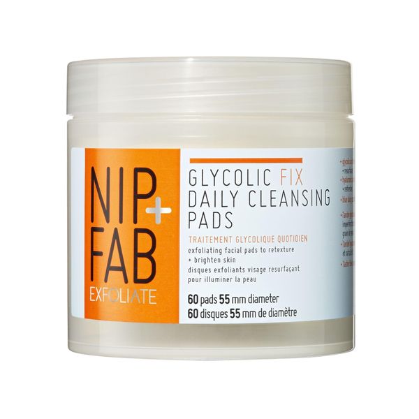 Nip + Fab Glycolic Acid Fix Daily Cleansing Pads for Face with Hyaluronic Acid, Witch Hazel, Exfoliating Resurfacing AHA Facial Cleanser for Exfoliation Even Skin Tone Brighten Skin, 60 Pads