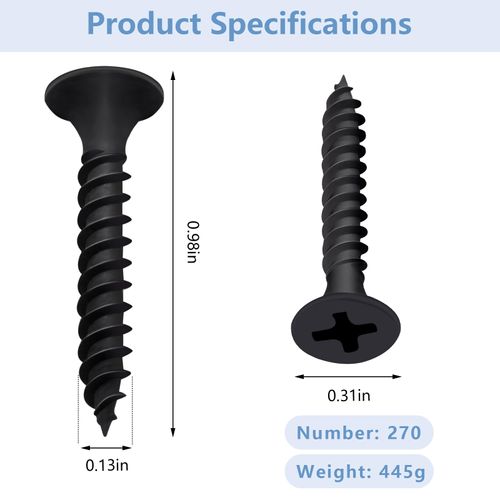 (270 pcs) #8 x 1” Phillips Truss Head Wood Screws, High Strength Carbon Steel Drywall Nails, Quick Metal Self-Tapping Screws YLUZS