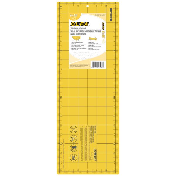 OLFA 6" x 18" Self Healing Double Sided Rotary Mat (RM-HG-01/YEL) - Double Sided 6x18 Inch Cutting Mat with Grid (Yellow)