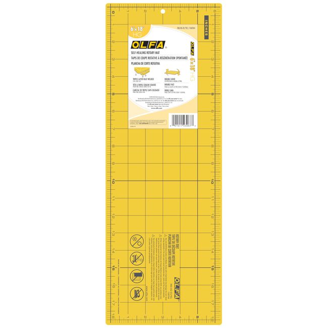 OLFA 6" x 18" Self Healing Double Sided Rotary Mat (RM-HG-01/YEL) - Double Sided 6x18 Inch Cutting Mat with Grid (Yellow)