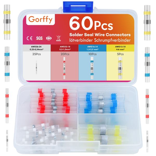 Gorffy Solder Connector Set 60 Pieces, Solder Connector with Heat Shrink Tube, Car Cable Connector, Waterproof, Solder Connector, Heat Shrink Connector with Solder, Cable Solder Connector Set, White,
