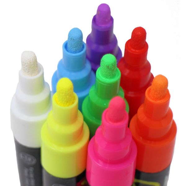 FANTASTIC CHALK PENS & MARKERS - 8 Pack BEST for Kids Art Menu Board Bistro Boards Non Porous Chalkboard Blackboard Whiteboard - Glass & Window Pens & Erasable Paint Marker with Reversible 6mm Fine or Chisel Tip - Bright Neon Coloured Plus White ( include