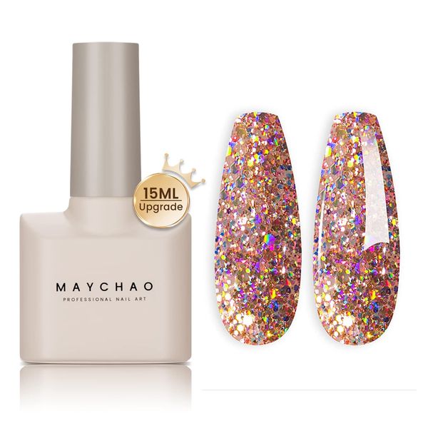 MAYCHAO 15ML Glitter Gel Nail Polish, 1Pc Princess Glitter Gel Nail Polish, Soak Off UV LED Nail Gel Polish Nail Art Starter Manicure Salon DIY at Home, 0.5 OZ