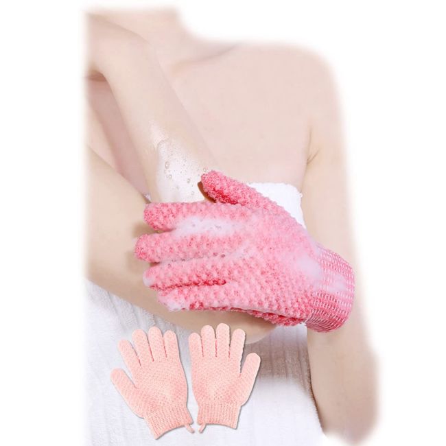 ReTORUE Bath Gloves, Body Wash Towel, Nylon Towel, Pink