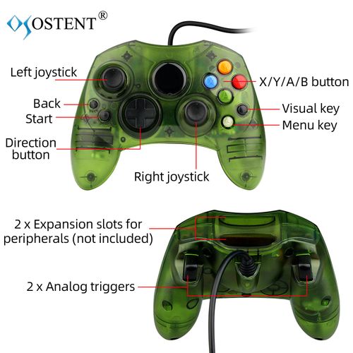 OSTENT Wired Controller Gamepad Joystick S Type 2 A for Microsoft Old Generation Xbox Console Video Games Color Green
