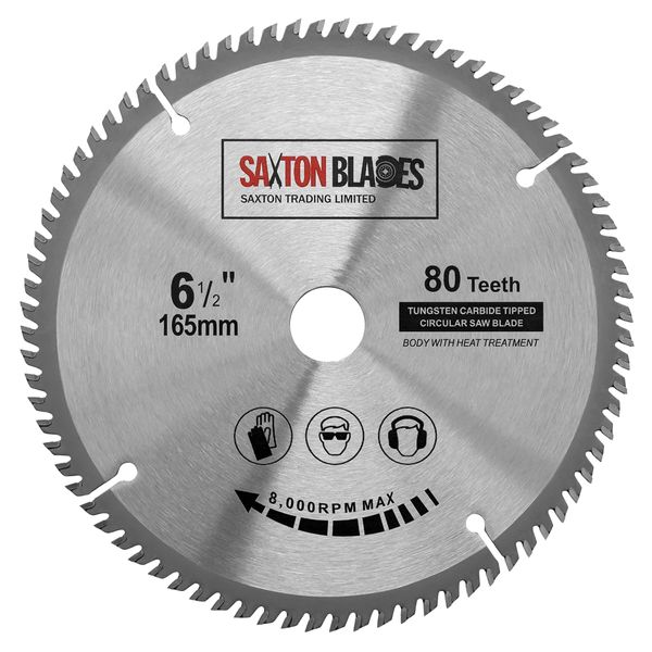 Saxton TCT Circular Fine Cutting Wood Saw Blade 165mm x 20mm (16mm Ring) x 80 Teeth Compatible with Bosch Makita etc