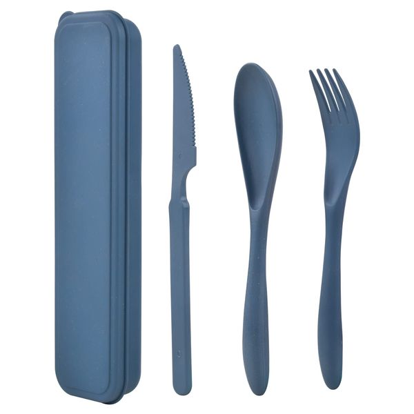 Travel Utensils with Case, Reusable Plastic Cutlery, Travel Cutlery Set, Flatware Set for Travel Work School Picnic Camping or Daily Use (Blue)