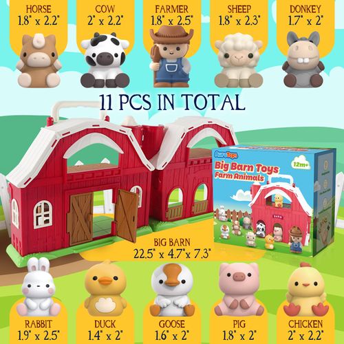 AuroTops Toys for 1 2 3 Years Old Boys and Girls, Big Barn Toy with Farm Animal, Preschool Montessori Toy, Farm Pretend Playset with Big Red Barn & Farmer, Easter Gift Toy for Toddlers