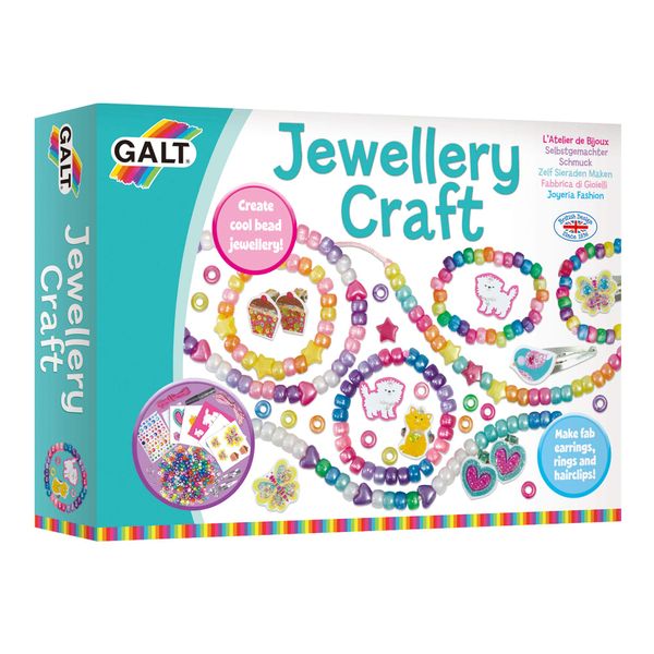 Galt Jewellery Craft Kit - Creative Cases Childrens Bracelet and Necklace Making Kit - Arts and Crafts for Kids with Hair Clips, Rings, Clip-On Earrings, Colourful Gems and Guide - Ages 5 Years Plus