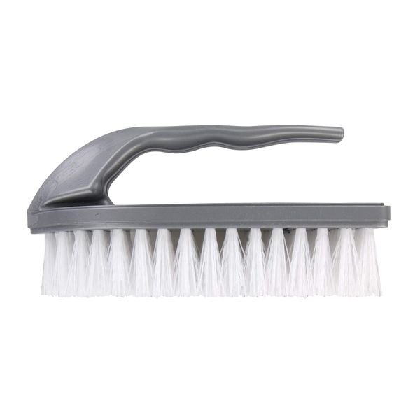 Elliott Iron Shaped Scrubbing Brush with Curved Grip Handle, Durable hard synthetic plastic fibres, Ergonomic shape ideal for deep cleaning, BPA free in a Silver colour