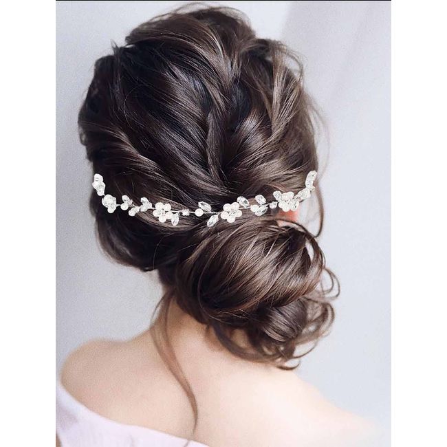 Flayem Brautschmuck Hochzeit Haarranken Silber Blume Glänzende Strass Perle Braut Haarschmuck für Frauen und Mädchen 1Stück